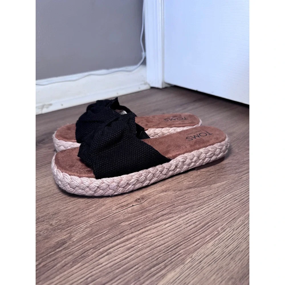 TOMS Abby Platform Sandal Black Knotted Espadrille Platform Slide Womens‎ 6